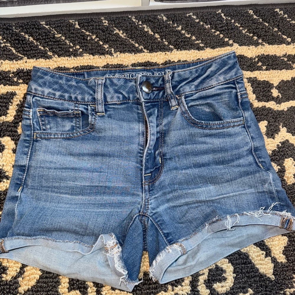 American Eagle Outfitters Blue Jean Shorts with Frayed Hem